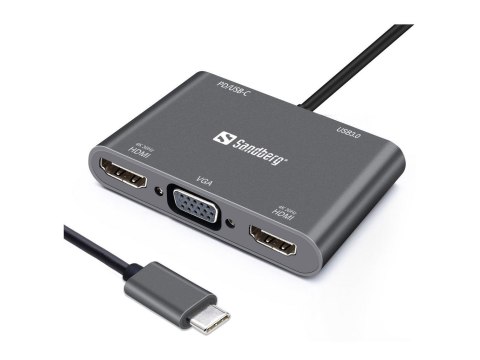 Sandberg USB-C Dock 2xHDMI+1xVGA+USB+PD Sandberg USB-C Dock 2xHDMI+1xVGA+USB+PD