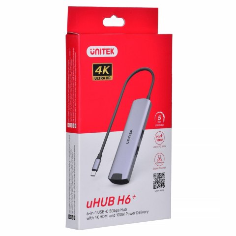 UNITEK AKTYWNY HUB USB-C 5GBPS, HDMI RJ-45 PD 100W UNITEK AKTYWNY HUB USB-C 5GBPS, HDMI RJ-45 PD 100W