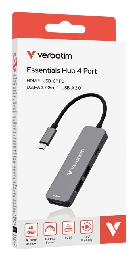Verbatim 32155 huby i koncentratory USB 3.2 Gen 1 (3.1 Gen 1) Type-C 5000 Mbit/s Szary Verbatim 32155 huby i koncentratory USB 3.2 Gen 1 (3.1 Gen 1) Type-C 5000 Mbit/s Szary