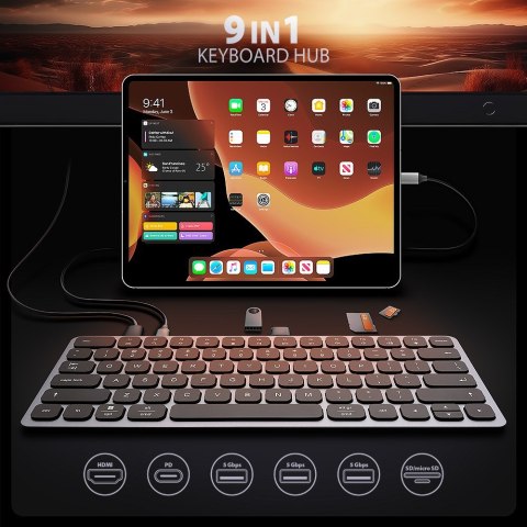 Klawiatura + I/O hub 9w1/0.6m HMC-KB-US AXAGON Klawiatura + I/O hub 9w1/0.6m HMC-KB-US AXAGON