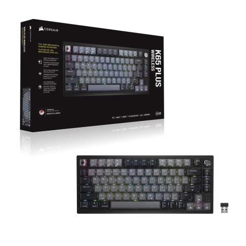 Bezprzewodowa klawiatura gamingowa Corsair Gaming K65 Plus 75% RGB, MLX RED - Czarny, Szary Bezprzewodowa klawiatura gamingowa Corsair Gaming K65 Plus 75% RGB, MLX RED - Czarny, Szary