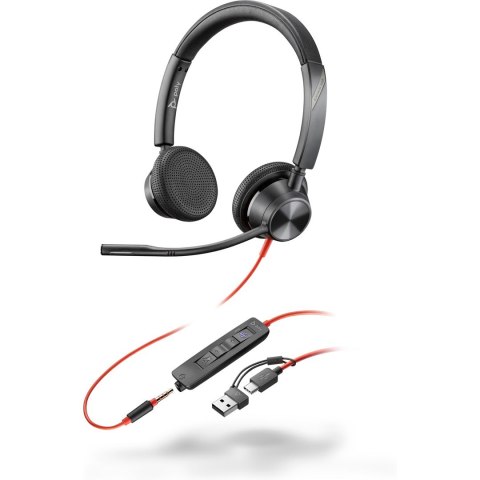 Słuchawki przewodowe POLY Blackwire 3325 Stereo Microsoft Teams Certified USB-C Headset 3.5mm Plug USB-C/A Adapter Przewodowa Op