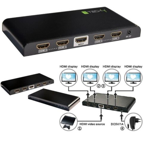 Techly IDATA HDMI2-4K4 rozgałęziacz telewizyjny HDMI 4x HDMI Techly IDATA HDMI2-4K4 rozgałęziacz telewizyjny HDMI 4x HDMI