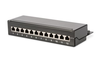 Digitus Panel krosowy desktop 12x RJ45, LSA poziom, kat.6A, ekranowany, czarny, prowadnica kabli