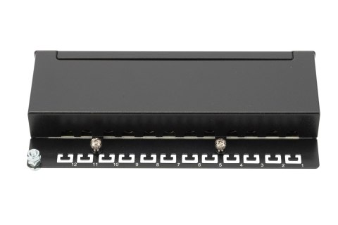 Digitus Panel krosowy desktop 12x RJ45, LSA poziom, kat.6A, ekranowany, czarny, prowadnica kabli Digitus Panel krosowy desktop 12x RJ45, LSA poziom, kat.6A, ekranowany, czarny, prowadnica kabli