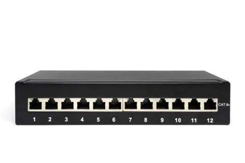 Digitus Panel krosowy desktop 12x RJ45, LSA poziom, kat.6A, ekranowany, czarny, prowadnica kabli Digitus Panel krosowy desktop 12x RJ45, LSA poziom, kat.6A, ekranowany, czarny, prowadnica kabli