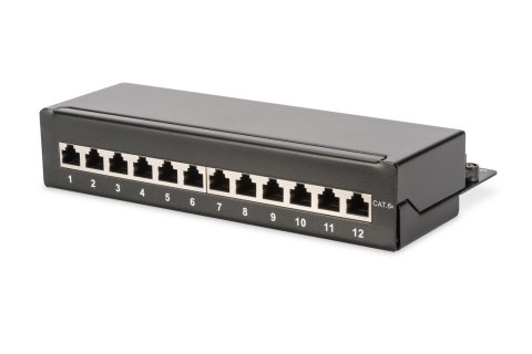 Digitus Panel krosowy desktop 12x RJ45, LSA poziom, kat.6A, ekranowany, czarny, prowadnica kabli Digitus Panel krosowy desktop 12x RJ45, LSA poziom, kat.6A, ekranowany, czarny, prowadnica kabli
