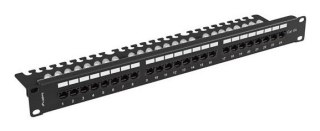 Patch panel 24 port 1U 19" kategoria 6A UTP z organizerem kablowym czarny LANBERG