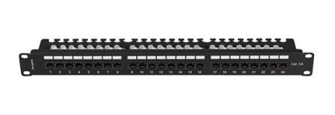 Patch panel 24 port 1U 19" kategoria 6A UTP z organizerem kablowym czarny LANBERG Patch panel 24 port 1U 19" kategoria 6A UTP z organizerem kablowym czarny LANBERG