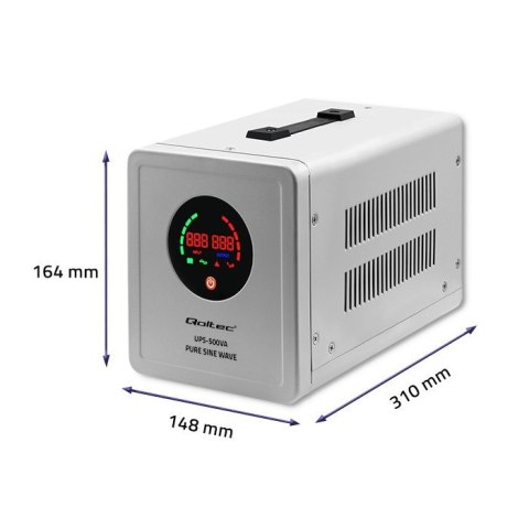 QOLTEC ZASILACZ AWARYJNY PURE SINE WAVE UPS | 500VA | 350W | SZARY QOLTEC ZASILACZ AWARYJNY PURE SINE WAVE UPS | 500VA | 350W | SZARY