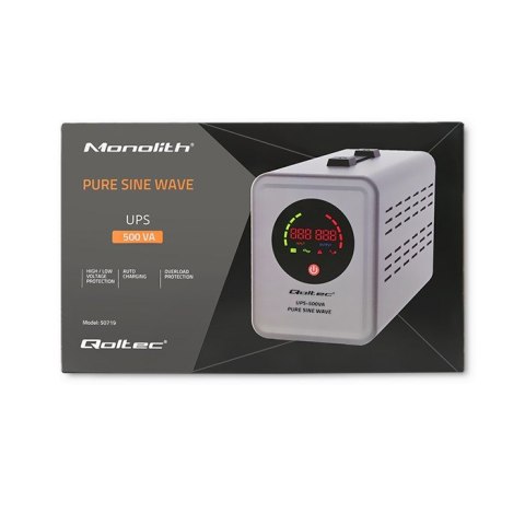 QOLTEC ZASILACZ AWARYJNY PURE SINE WAVE UPS | 500VA | 350W | SZARY QOLTEC ZASILACZ AWARYJNY PURE SINE WAVE UPS | 500VA | 350W | SZARY