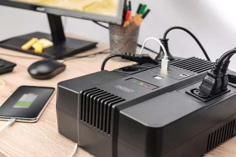 UPS UPS Line-Interactive 600VA/360WAVR 4xSCHUKO 3xIEC C13 1xUSB A 1x USB B RJ45 UPS UPS Line-Interactive 600VA/360WAVR 4xSCHUKO 3xIEC C13 1xUSB A 1x USB B RJ45