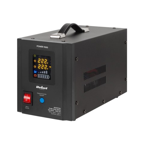 Zasilacz Awaryjny Rebel POWER-1000 - przetwornica z czystym przebiegiem sinusoidalnym i funkcją ładowania 12V 230V 1000VA/700W Zasilacz Awaryjny Rebel POWER-1000 - przetwornica z czystym przebiegiem sinusoidalnym i funkcją ładowania 12V 230V 1000VA/700W