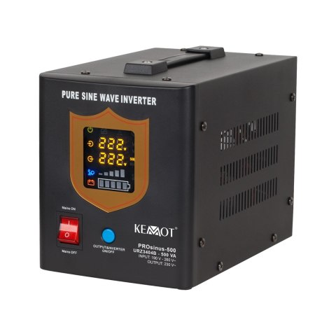 Zasilacz awaryjny KEMOT PROsinus-500 przetwornica z czystym przebiegiem sinusoidalnym i funkcją ładowania 12V 230V 500VA/300W - Zasilacz awaryjny KEMOT PROsinus-500 przetwornica z czystym przebiegiem sinusoidalnym i funkcją ładowania 12V 230V 500VA/300W -