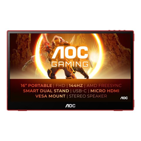 AOC 16G3 przenośny telewizor / monitor Przenośny monitor Czarny, Czerwony 39,6 cm (15.6") TFT 1920 x 1080 px AOC 16G3 przenośny telewizor / monitor Przenośny monitor Czarny, Czerwony 39,6 cm (15.6") TFT 1920 x 1080 px