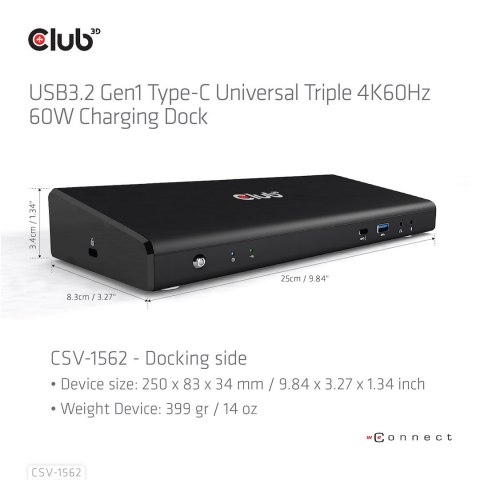 CLUB3D CSV-1562 stacja dokująca Dokujący USB 3.2 Gen 1 (3.1 Gen 1) Type-C Czarny CLUB3D CSV-1562 stacja dokująca Dokujący USB 3.2 Gen 1 (3.1 Gen 1) Type-C Czarny