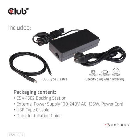 CLUB3D CSV-1562 stacja dokująca Dokujący USB 3.2 Gen 1 (3.1 Gen 1) Type-C Czarny CLUB3D CSV-1562 stacja dokująca Dokujący USB 3.2 Gen 1 (3.1 Gen 1) Type-C Czarny