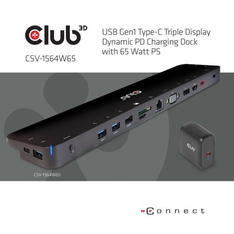 CLUB3D CSV-1564W65 stacja dokująca Dokujący USB 3.2 Gen 1 (3.1 Gen 1) Type-C Czarny CLUB3D CSV-1564W65 stacja dokująca Dokujący USB 3.2 Gen 1 (3.1 Gen 1) Type-C Czarny