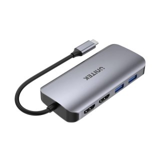 UNITEK AKTYWNY HUB USB-C 2X HDMI 4K, RJ45, PD 100W