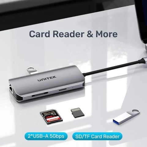UNITEK AKTYWNY HUB USB-C 2X HDMI 4K, RJ45, PD 100W UNITEK AKTYWNY HUB USB-C 2X HDMI 4K, RJ45, PD 100W