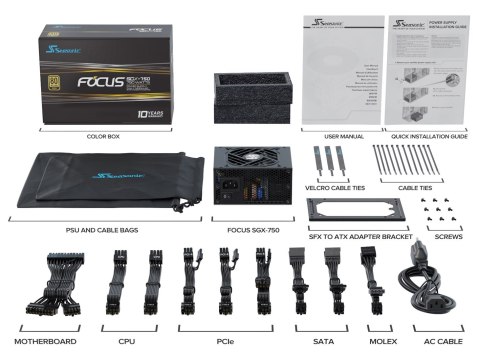 Seasonic FOCUS SGX-750 (2021) moduł zasilaczy 750 W 20+4 pin ATX SFX Czarny Seasonic FOCUS SGX-750 (2021) moduł zasilaczy 750 W 20+4 pin ATX SFX Czarny