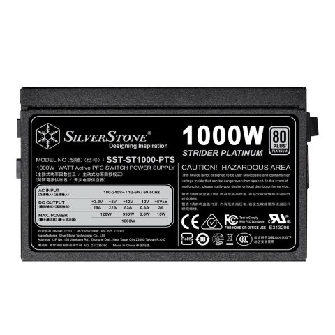 Silverstone SST-ST1000-PTS moduł zasilaczy 1000 W 20-pin ATX ATX Czarny Silverstone SST-ST1000-PTS moduł zasilaczy 1000 W 20-pin ATX ATX Czarny
