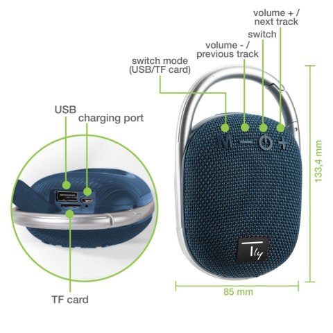 Techly ICASBL321BL głośnik przenośny Głośnik mono przenośny Niebieski 5 W Techly ICASBL321BL głośnik przenośny Głośnik mono przenośny Niebieski 5 W