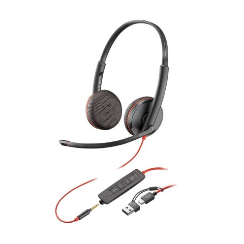 Poly Blackwire 3225 Stereo USB-C Headset +3.5mm Plug +USB-C/A Adapter (Bulk)