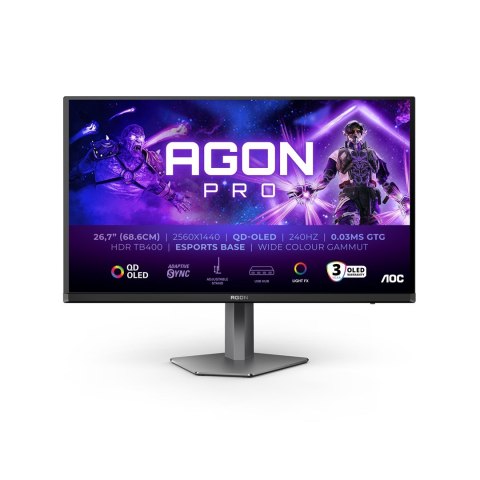 AOC AGON PRO AG276QZD2 monitor komputerowy 67,8 cm (26.7") 2560 x 1440 px Quad HD QD-OLED Szary AOC AGON PRO AG276QZD2 monitor komputerowy 67,8 cm (26.7") 2560 x 1440 px Quad HD QD-OLED Szary