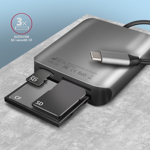 Axagon CRE-S3C czytnik kart USB 3.2 Gen 1 (3.1 Gen 1) Type-C Szary Axagon CRE-S3C czytnik kart USB 3.2 Gen 1 (3.1 Gen 1) Type-C Szary