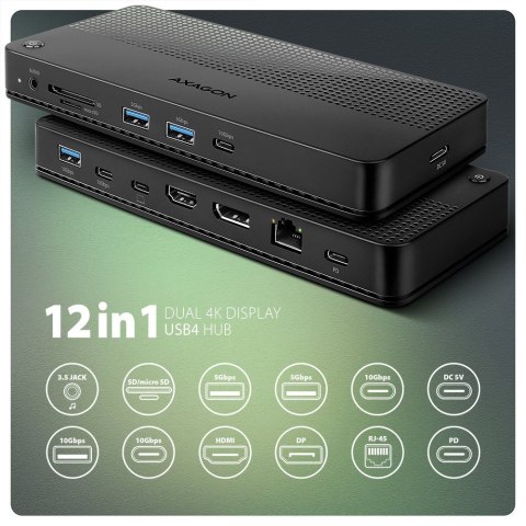 Axagon HMC-U4 stacja dokująca Przewodowa USB4 Czarny