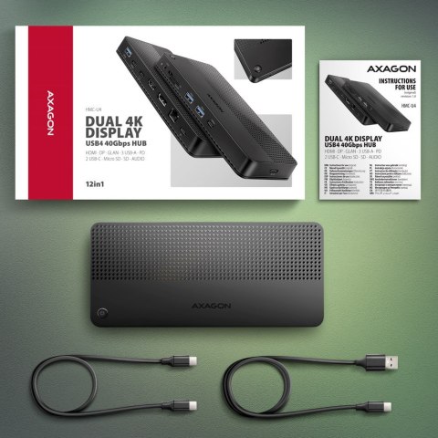 Axagon HMC-U4 stacja dokująca Przewodowa USB4 Czarny