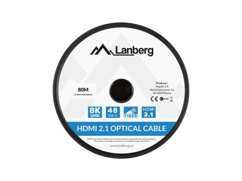 LANBERG KABEL HDMI M/M V2.1 80M 8K OPTYCZNY AOC CA-HDMI-30FB-0800-BK LANBERG KABEL HDMI M/M V2.1 80M 8K OPTYCZNY AOC CA-HDMI-30FB-0800-BK
