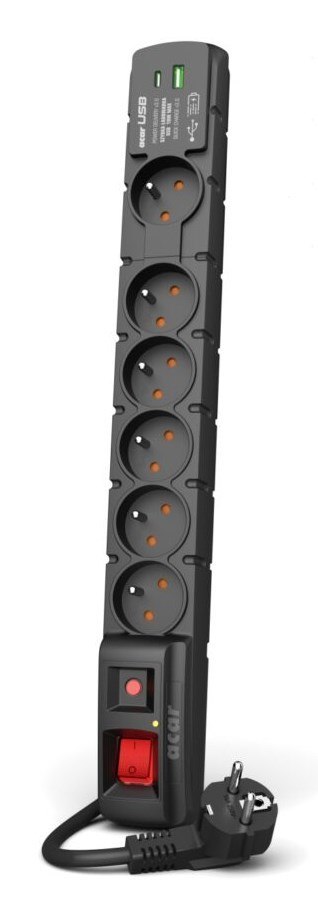 Listwa zasilająca ACAR S6 USB A+C 5M 6X 230V PL PD 3.0 QC czarna