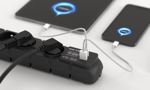 Listwa zasilająca ACAR S6 USB A+C 5M 6X 230V PL PD 3.0 QC czarna Listwa zasilająca ACAR S6 USB A+C 5M 6X 230V PL PD 3.0 QC czarna