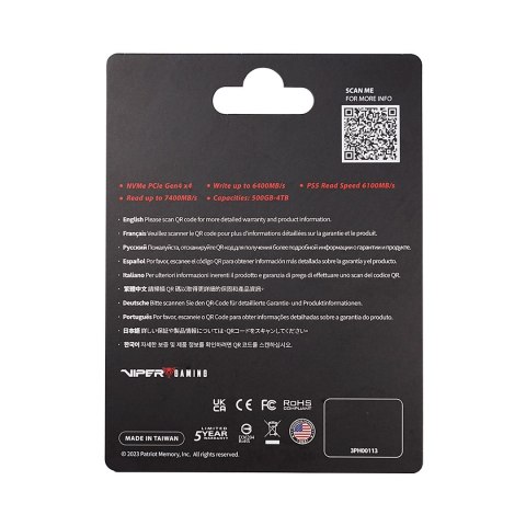 SSD Patriot Viper VP4300L M.2 PCI-Ex4 NVMe 4TB SSD Patriot Viper VP4300L M.2 PCI-Ex4 NVMe 4TB