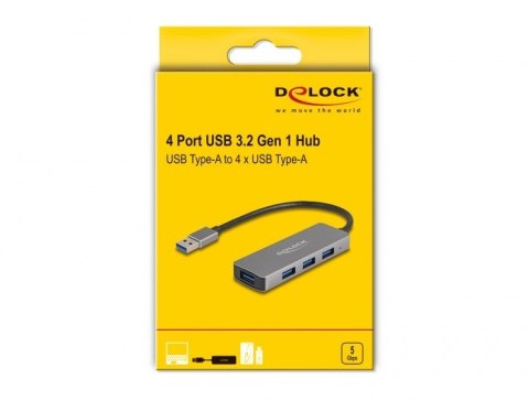 DeLOCK 4-portowy koncentrator USB 5 Gbps ze złączem USB Typu-A — z boku porty USB Typu-A