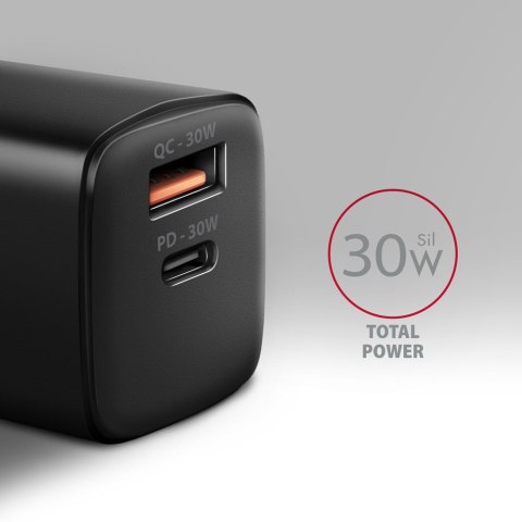 Axagon ACU-PQ30 Ladegerät QC3.0, 4.0/AFC/FCP/PPS/Apple+ PD USB-C, 30W - schwarz - Kompaktes Ladegerät - 1x USB-C und 1x USB-A Te Axagon ACU-PQ30 Ladegerät QC3.0, 4.0/AFC/FCP/PPS/Apple+ PD USB-C, 30W - schwarz - Kompaktes Ladegerät - 1x USB-C und 1x USB-A Te
