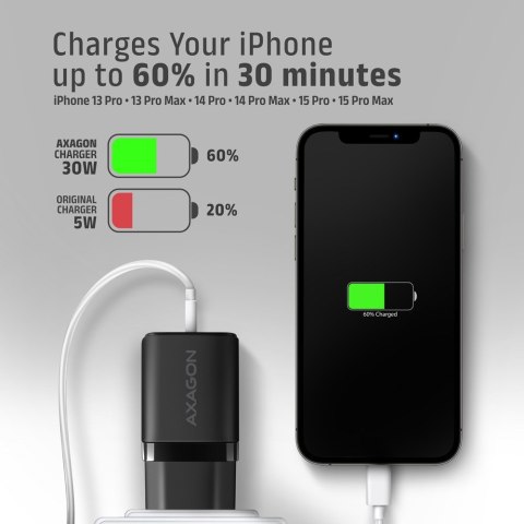 Axagon ACU-PQ30 Ladegerät QC3.0, 4.0/AFC/FCP/PPS/Apple+ PD USB-C, 30W - schwarz - Kompaktes Ladegerät - 1x USB-C und 1x USB-A Te Axagon ACU-PQ30 Ladegerät QC3.0, 4.0/AFC/FCP/PPS/Apple+ PD USB-C, 30W - schwarz - Kompaktes Ladegerät - 1x USB-C und 1x USB-A Te