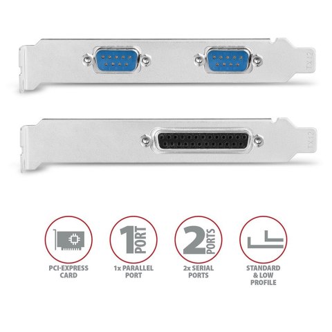 Axagon PCEA-PSN PCIe- mit 1x Parallel-+ 2x Seriell-Ports - ASIX AX99100 adapter Wewnętrzny Równoległy, RS-232 Axagon PCEA-PSN PCIe- mit 1x Parallel-+ 2x Seriell-Ports - ASIX AX99100 adapter Wewnętrzny Równoległy, RS-232
