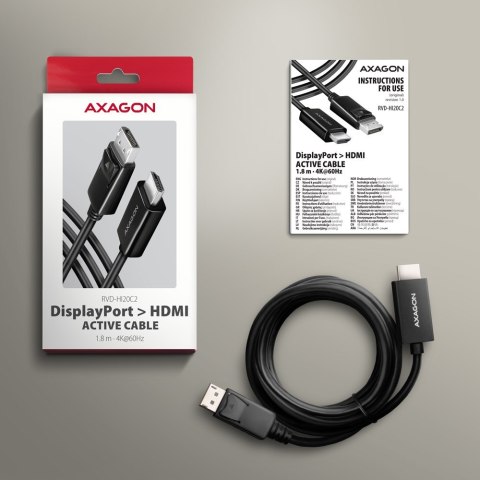 Axagon RVD-HI20C2 adapter kablowy 1,8 m DisplayPort HDMI Czarny