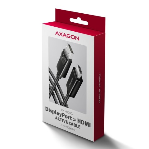 Axagon RVD-HI20C2 adapter kablowy 1,8 m DisplayPort HDMI Czarny