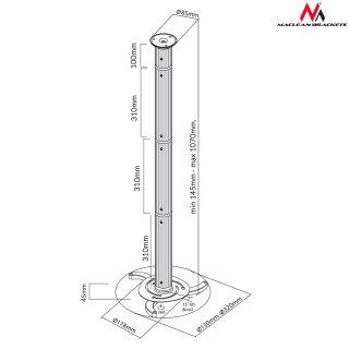Uchwyt sufitowy do projektora Maclean MC-517 (80 mm - 980 mm; 10 kg; kolor srebrny)