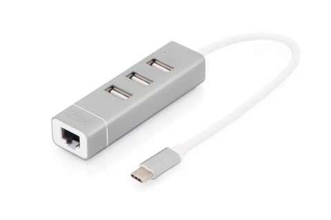HUB 3-portowy USB 2.0 HighSpeed z Typ C oraz LANFast Ethernet LAN adapter, aluminium HUB 3-portowy USB 2.0 HighSpeed z Typ C oraz LANFast Ethernet LAN adapter, aluminium