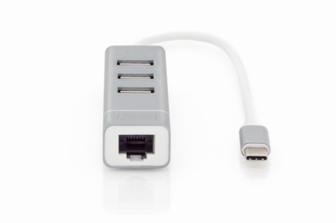 HUB 3-portowy USB 2.0 HighSpeed z Typ C oraz LANFast Ethernet LAN adapter, aluminium HUB 3-portowy USB 2.0 HighSpeed z Typ C oraz LANFast Ethernet LAN adapter, aluminium