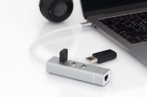 HUB 3-portowy USB 2.0 HighSpeed z Typ C oraz LANFast Ethernet LAN adapter, aluminium HUB 3-portowy USB 2.0 HighSpeed z Typ C oraz LANFast Ethernet LAN adapter, aluminium