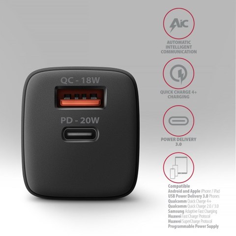 MOBILE CHARGER WALL USB 20W/2PORT BLACK ACU-PQ20 AXAGON MOBILE CHARGER WALL USB 20W/2PORT BLACK ACU-PQ20 AXAGON
