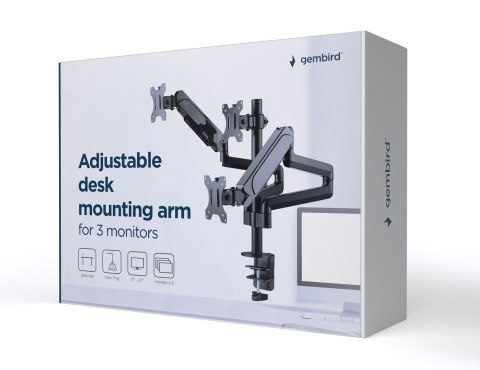 GEMBIRD BIURKOWE REGULOWANE RAMIĘ/UCHWYT NA 3 MONITORY 17-27, VESA 100X100MM, DO 7 KG GEMBIRD BIURKOWE REGULOWANE RAMIĘ/UCHWYT NA 3 MONITORY 17-27, VESA 100X100MM, DO 7 KG