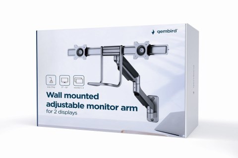 GEMBIRD ŚCIENNE REGULOWANE RAMIĘ/UCHWYT NA 2 MONITORY 17-32, VESA 100X100MM, DO 8 KG GEMBIRD ŚCIENNE REGULOWANE RAMIĘ/UCHWYT NA 2 MONITORY 17-32, VESA 100X100MM, DO 8 KG