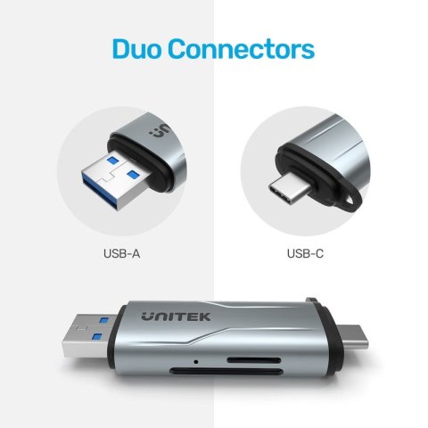 UNITEK R1010A czytnik kart USB 3.2 Gen 1 (3.1 Gen 1) Type-A/Type-C Szary UNITEK R1010A czytnik kart USB 3.2 Gen 1 (3.1 Gen 1) Type-A/Type-C Szary